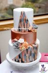 coral stripe wedding cake