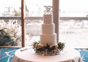 Pearl and floral base wedding cake