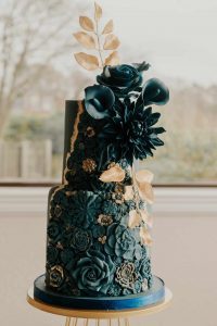 Navy and gold unique wedding cakes in Fife