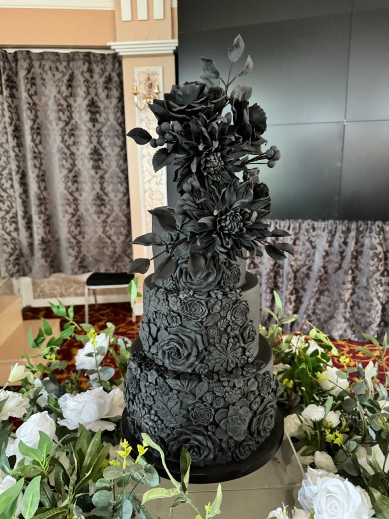 Sculptural all black gothic wedding cakes Dundee in Fife from crumbdidilyumptious in glenrothes