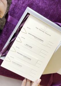 Wedding cake flavour tasting card Fife - Crumbdidlyumptious Tasting Palette with four flavour options and notes section