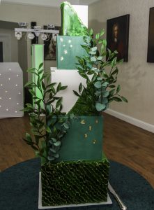 Emerald green and gold timeless wedding cake by CDU Cakes Fife