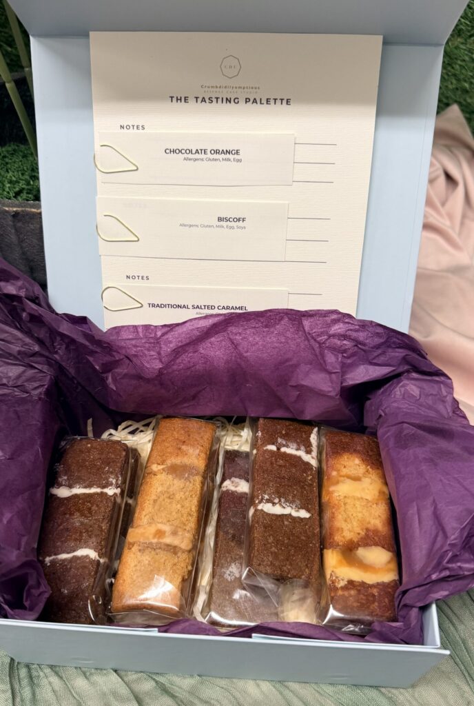 Wedding cake tasting box with four cake flavours by Crumbdidilyumptious