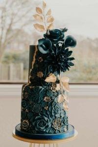 Navy and gold floral wedding cakes Edinburgh