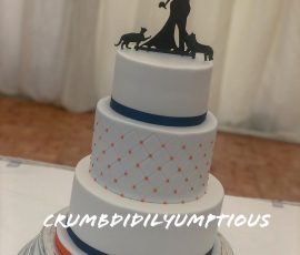 navy and orange wedding cake