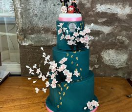 Teal cherry blossom Cherry blossom wedding cake