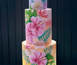 Hand painted tropical wedding cake hand painted wedding cakes in fife. Atristan cake flavours by Kerrie crumbdidilyumptious Glenrothes