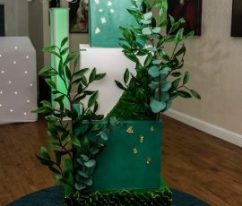 Emerald green and gold Green and gold wedding cakes in Fife, custom wedding cakes Scotland
