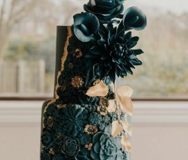Navy and gold floral Navy and gold floral wedding cakes Edinburgh