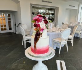 Wedding cakes St Andrews Fife Red ombré buttercream with fresh edible flowers, wedding cake gallery fife