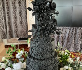 Sculptural all black gothic wedding cakes Dundee in Fife from crumbdidilyumptious in glenrothes