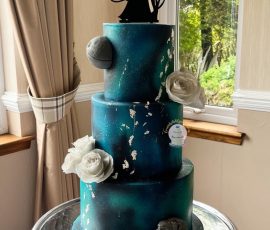 Sculptural navy and silver galaxy wedding cake - Decadent chocolate cake flavours Fife.